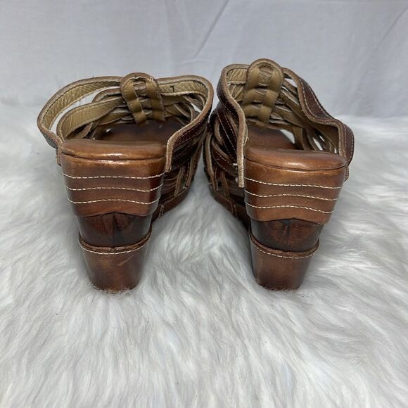 Bed Stu Gina II Multi-Tonal Brown Leather Strappy Wedge Clog  Mules Sz 7 - Picture 4 of 8